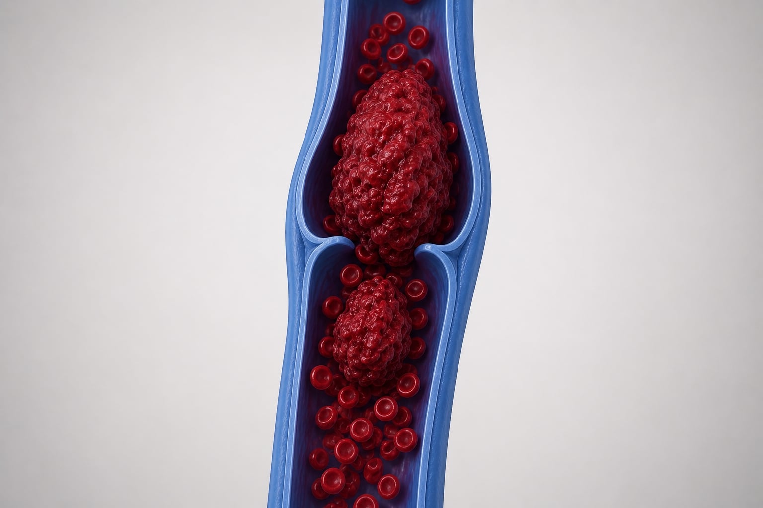 Illustration of leg vein with blood clots