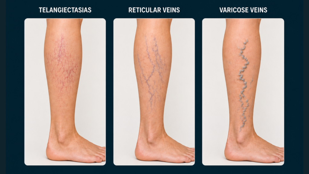 Telangiectasias vs. Reticular veins vs. Varicose veins